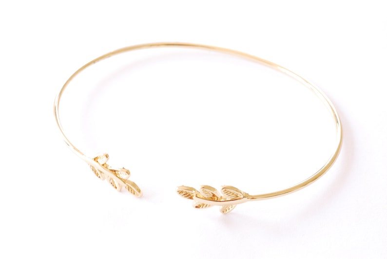 18k Gold Plated over Brass Leaf Bracelet Adjustable Leaf Bangle Cuff Open Dainty Pendant HarperCrown Wholesale B345