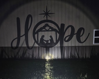 Letrero de la Natividad de la Esperanza, arte navideño de la esperanza, belén de metal, arte navideño para el jardín, decoración del belén, decoración navideña al aire libre, alegría