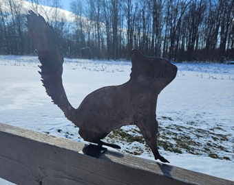 Squirrel statue, tree stump art, mailbox decor, woodland animals, garden art, yard animals, fence post topper, metal squirrel