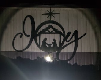 Letrero de Natividad "Alegría", letrero de jardín "Alegría", belén de metal, arte navideño para el jardín, estaca de natividad para el jardín, decoración navideña para exteriores, letrero navideño "Alegría"