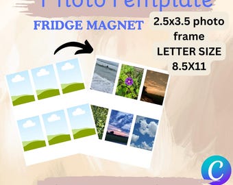 Marcos magnéticos de 2,5 x 3,5, plantilla de imán para fotos, imán para el refrigerador, plantilla para fotos, plantilla de 63,5 mm x 89 mm, máquina de imanes, editable, collage de fotos