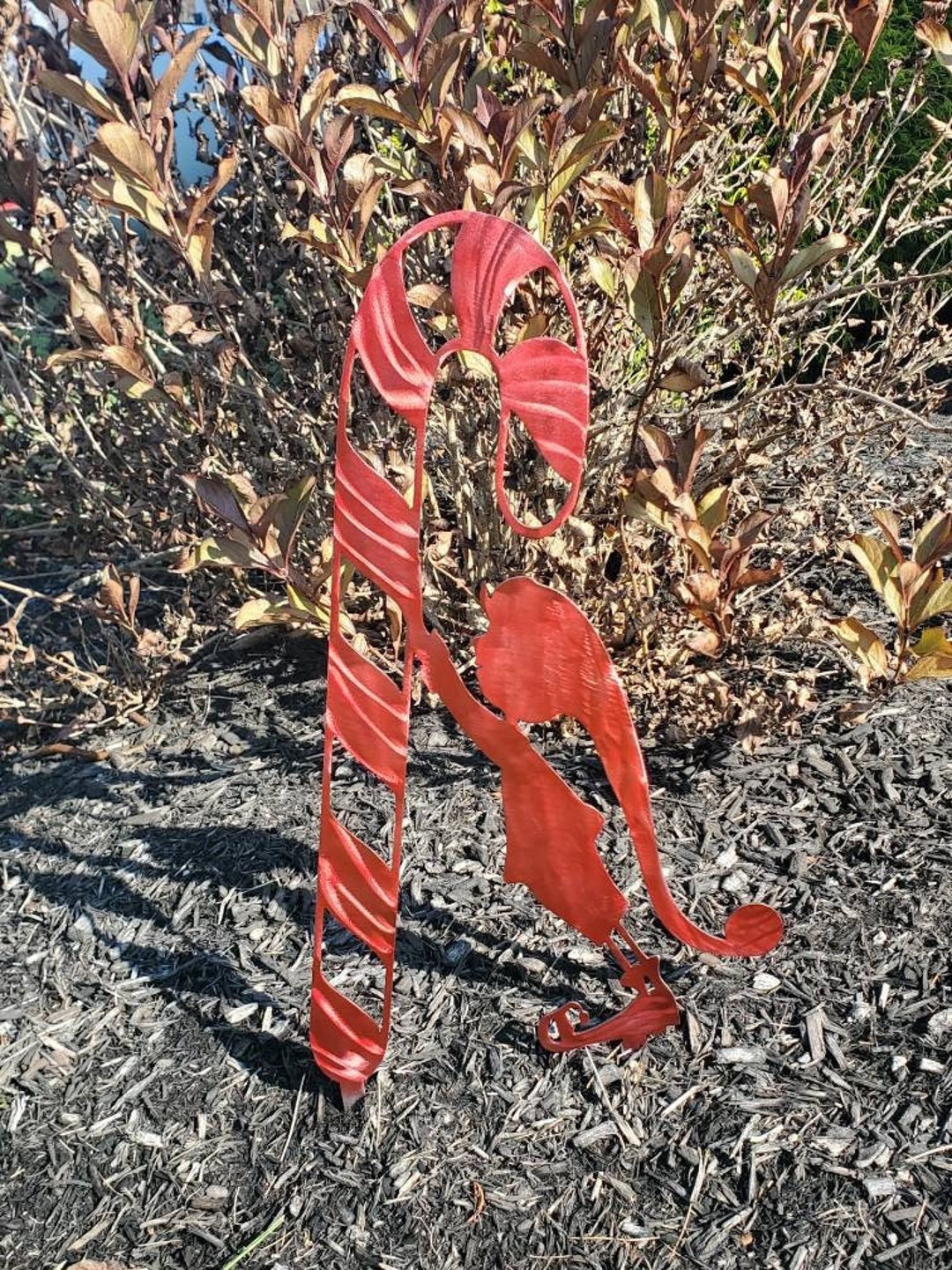 Elf Christmas Yard Art Metal Elf Candy Cane Yard Stake Etsy