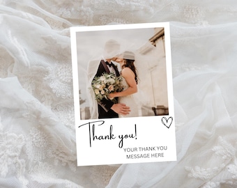 Plantilla de tarjeta de agradecimiento de boda en lienzo, tarjeta de agradecimiento con foto de boda minimalista, tarjeta de agradecimiento con imagen, tarjeta de agradecimiento de cumpleaños, tarjeta de agradecimiento editable