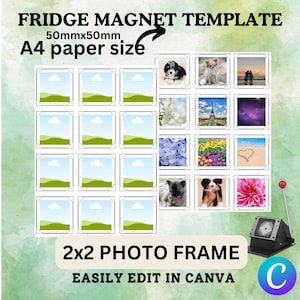 Kühlschrankmagnet Vorlage, 2x2 Fotovorlage, 50mmx50mm Magnetvorlagen, 2x2 Magnetmaschine, bearbeitbare Vorlage, Fotocollage, Canva, Quadrat