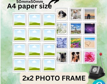 Plantilla de imán para refrigerador, plantilla de foto 2x2, plantillas de imán de 50 mm x 50 mm, máquina de imán 2x2, plantilla editable, collage de fotos, Canva, cuadrado