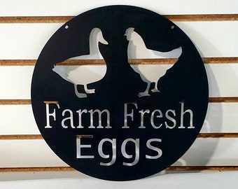 Signo de huevos frescos de granja, letrero de gallinero de metal, letrero de pato para gallinero, letrero de huevo, regalo para amantes del pollo
