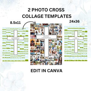 24x36 photo collage template, 8.5 x 11 collage template, cross template to add pictures, poster collage, funeral collage photo, canva