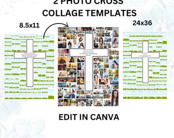 Plantilla de collage de fotos de 24 x 36, plantilla de collage de 8,5 x 11, plantilla de cruz para agregar imágenes, collage de póster, collage de fotos de funeral, canva