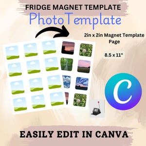 Fridge magnet template, 2in x 2in photo template, Magnet template 50mm, 2x2 magnet machine, square magnet, editable template, photo magnet