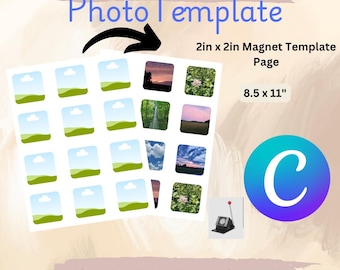 Plantilla de imán de fotos 2x2, plantilla de imán de refrigerador, plantilla de fotos de 2 x 2 pulgadas, plantilla de 50 mm x 50 mm, máquina de imanes, editable, collage de fotos