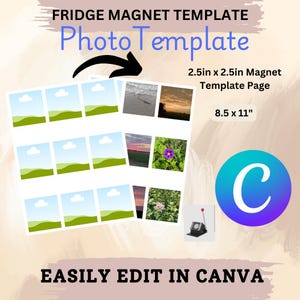 2.5x2.5 Photo magnet template, Fridge Magnet template 63.5mm, photo template, square magnet, editable template, photo collage, canva