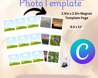 Plantilla de imán de foto de 2,5 x 2,5, plantilla de imán para refrigerador de 63,5 mm, plantilla de foto, imán cuadrado, plantilla editable, collage de fotos, canva