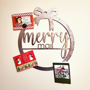 Christmas card holder for wall, Merry mail hanger, holiday card display, Christmas card photo holder, metal christmas signs, magnetic sign