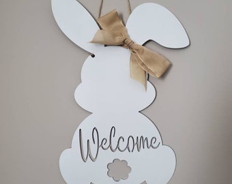 Conejito de Pascua, colgador de puerta de Pascua, bienvenida Pascua, felices Pascuas, decoración de Pascua, letrero de puerta de primavera, colgador de puerta de metal de felices Pascuas