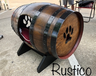 RUSTICO La Casa Deluxe Wine Barrel Dog Bed Dark Walnut