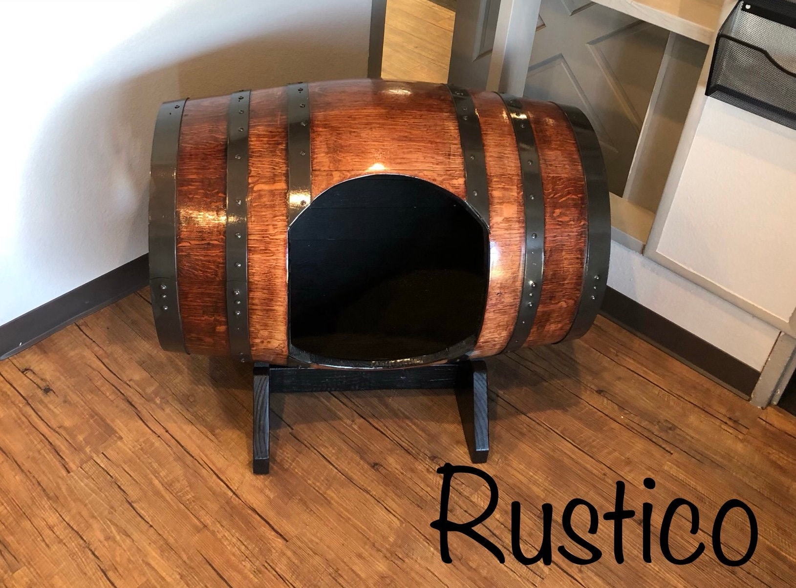 Rustic Wine Barrel Horizontal Dog Bed