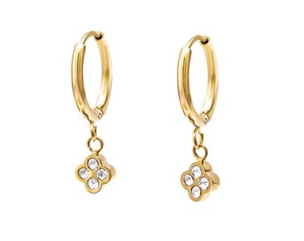 Zyrcon clover hoop earrings