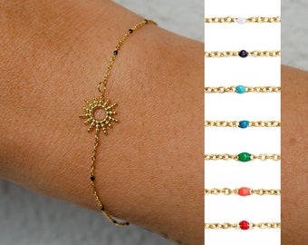 Bracelet soleil avec résine blanche sur la chaîne, bracelet femme, bracelet fin, bracelet fleur, bracelet rond, bracelet en acier inoxydable