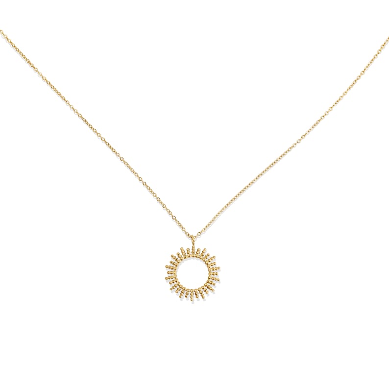 Golden sun necklace in 18K gold-plated stainless steel, water-resistant, made with a discreet and elegant thin chain image 2