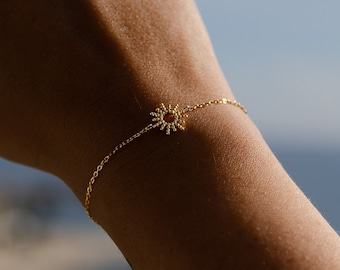 Delicada pulsera de solcito en acero inoxidable de oro de 18K, pulsera minimalista, pulsera de acumulación, pulsera de oro