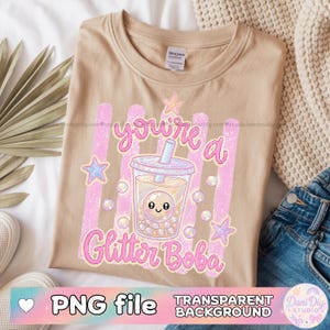 Everyday You're a Glitter Boba PNG Digital Design Girly Trendy Kid Design Women Pink Preppy Prep Print Watercolor Trending Stripes