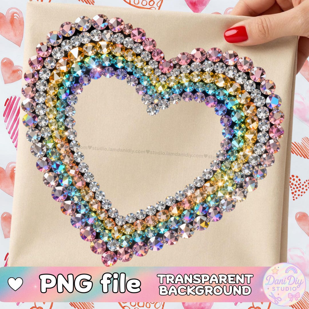 Heart Vector Rhinestone Rainbow Rhinestone Valentine Heart PNG, Gemstone Crystal Heart Clipart ...