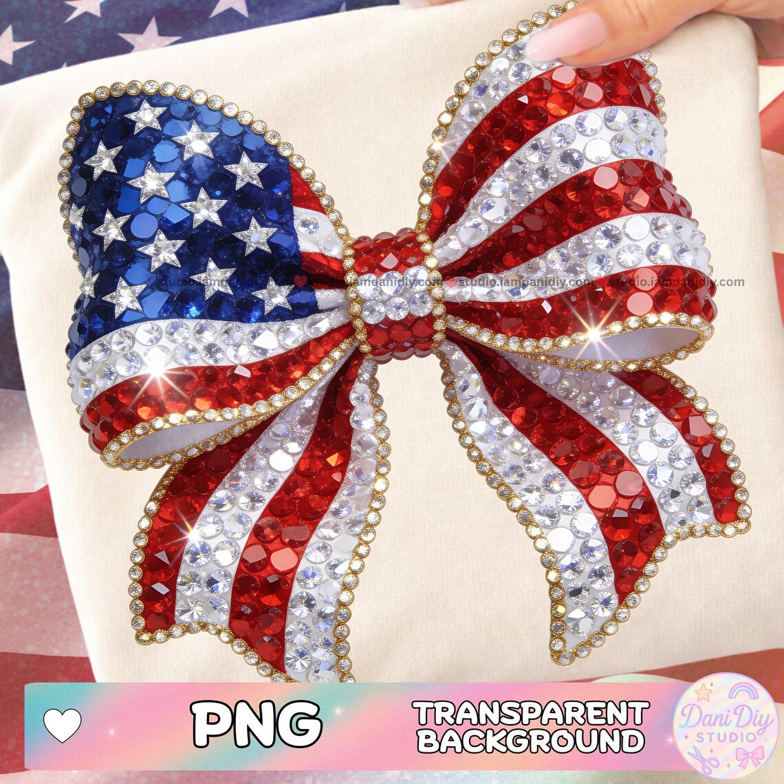 American Flag Rhinestone Bow PNG Sublimation, 4th of July Faux ...