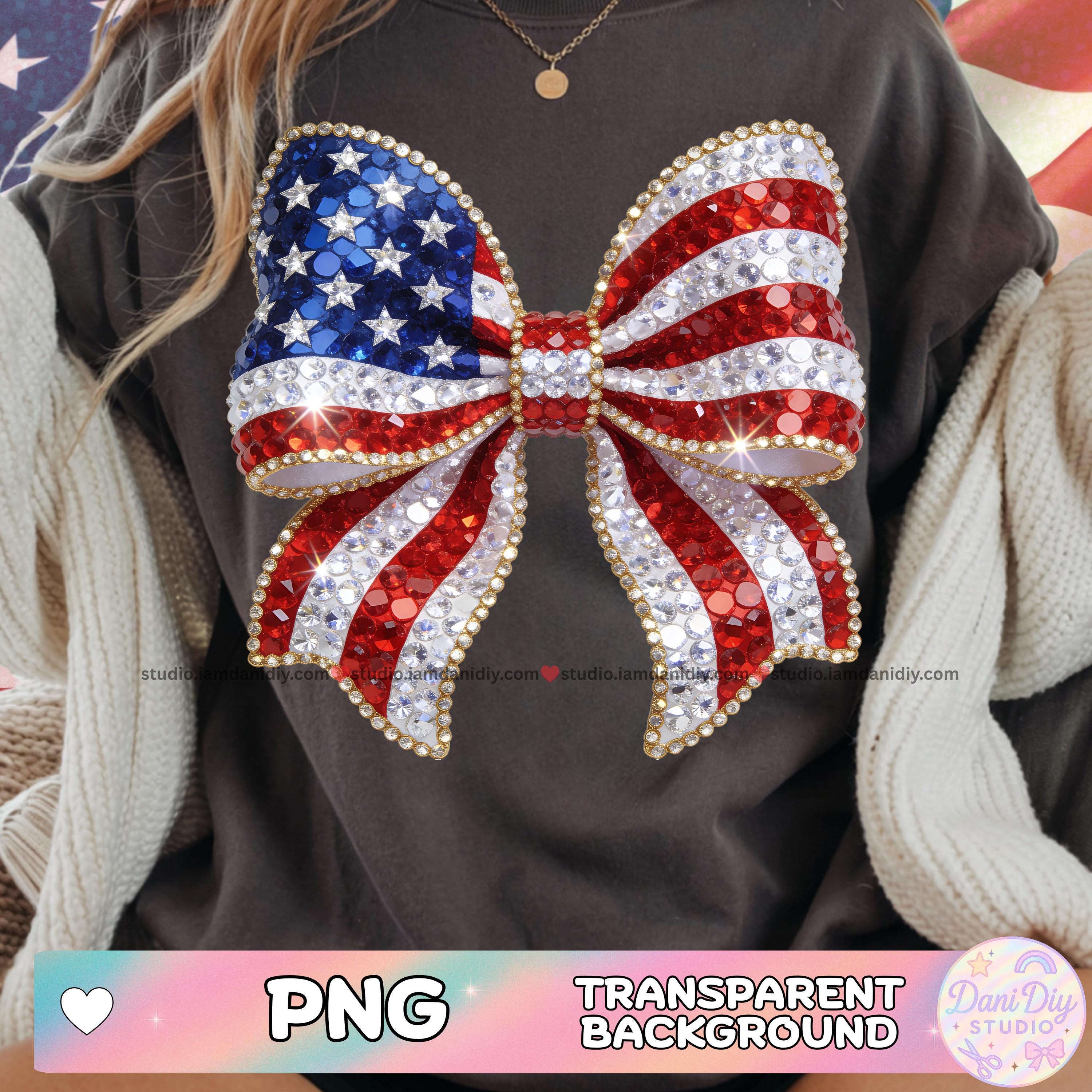 American Flag Rhinestone Bow PNG Sublimation, 4th of July Faux ...