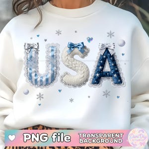 USA Patchwork PNG, Winter Patriotic Bow Shirt Design, 4th of July Lace Letters Sublimation, Vintage American Flag Graphic, Usa 250th 1776