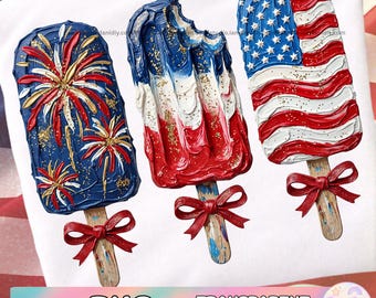 Image PNG de glace patriotique, téléchargement numérique pour le 4 juillet, fichier DTF pour sublimation, t-shirt américain, t-shirt d'été tendance, étoiles américaines, image PNG du Memorial Day