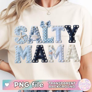 Salty Mama PNG, Coquette Beach Vacation Png, Coastal Floral Pearl, Blue Sea Shell Patchwork Png, Beach Life Png, Trendy Ocean Coquette Pearl