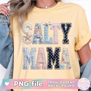 Salty Mama PNG, Coquette Beach Vacation Png, Coastal Floral Pearl, Blue Sea Shell Patchwork Png, Beach Life Png, Trendy Ocean Coquette Pearl