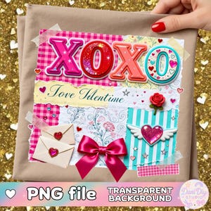 Puede incluir: Un diseño temático de San Valentín con el texto "XOXO" en rosa y rojo. El diseño incluye corazones, una rosa y las palabras "Love lentime". También son visibles las palabras "PNG file" y "TRANSPARENT BACKGROUND".