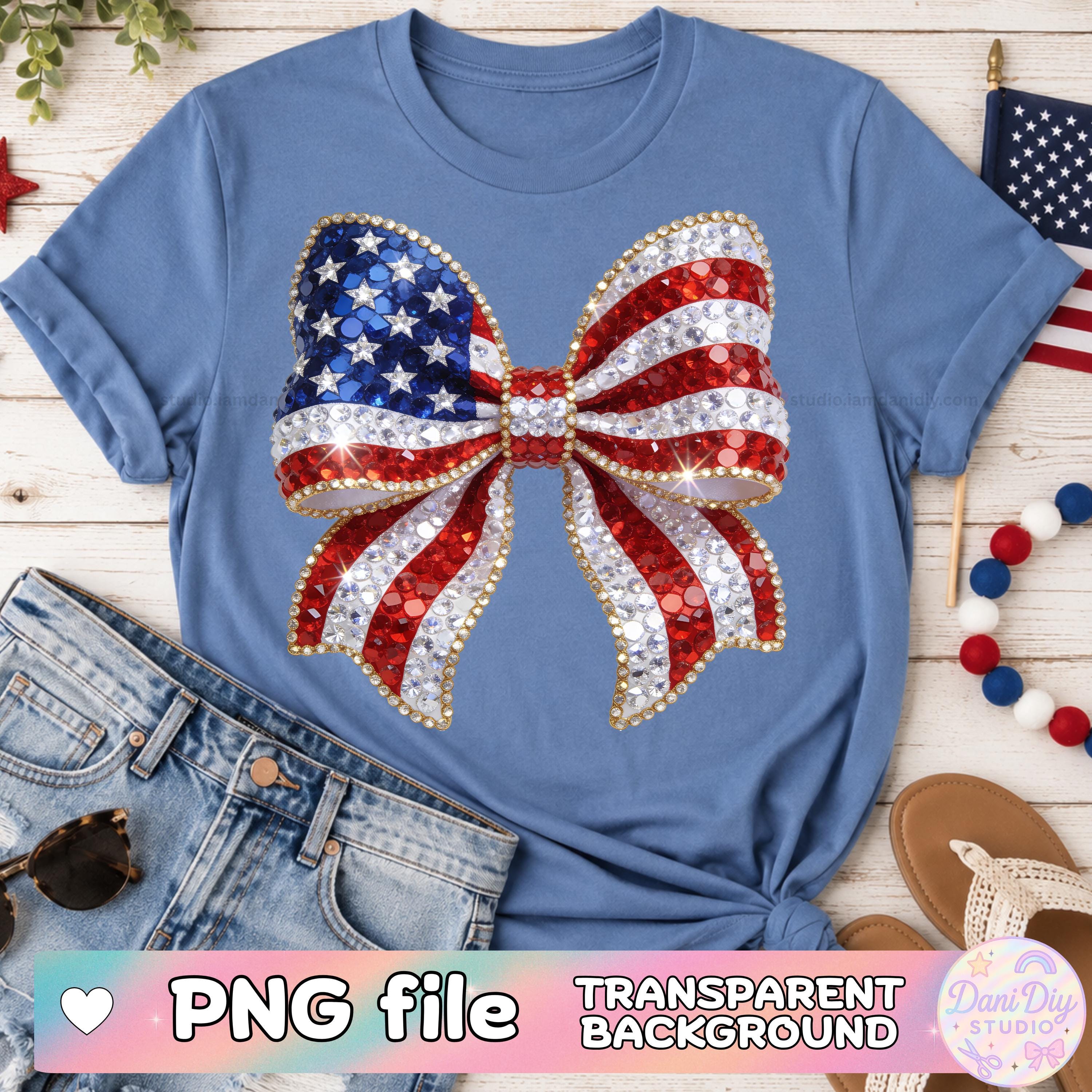 American Flag Rhinestone Bow PNG Sublimation, 4th of July Faux ...