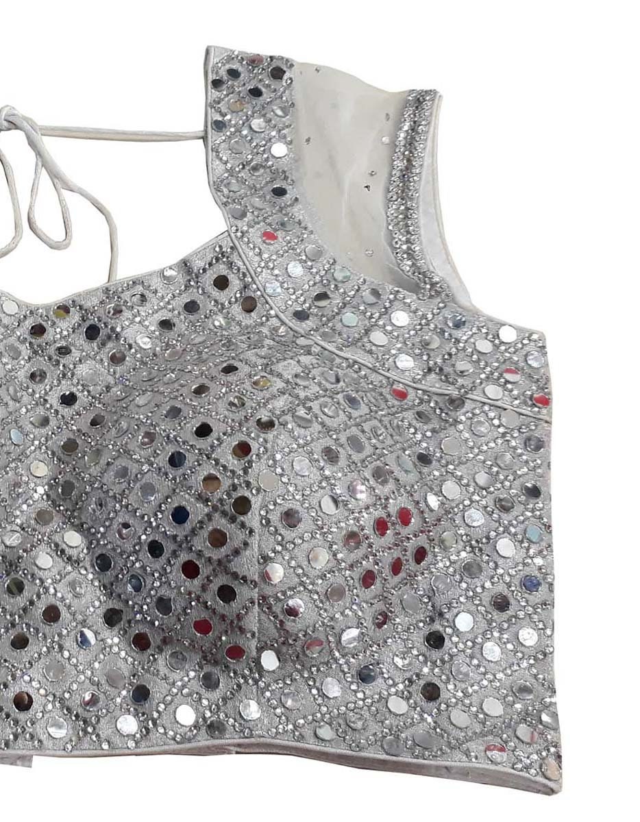 Indian Designer Silver blouse with Mirror Work - Yashroop