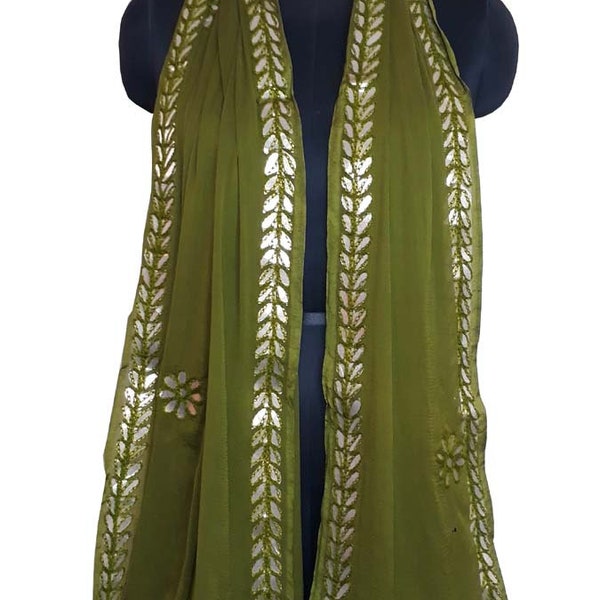 16 color avalible Olive Green Chiffon Dupatta Bazaar Gotta Patti Work Party Wear Scarf,Shwal,Chunni Lastest Wedding Women,Tassels Scarves