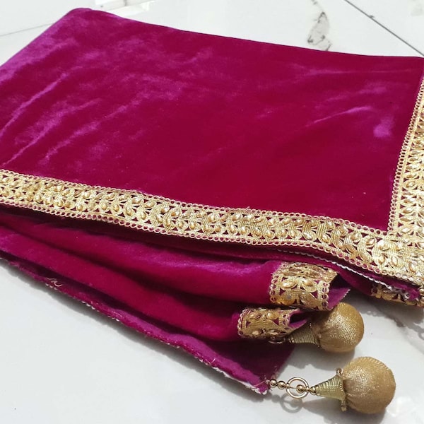 All Color Avalible Indian Bridal Magenta Color Velvet Dupatta Golden Lace Work Party Wear Scarf,Shwal,Chunni Lastest Wedding Women,Tassels
