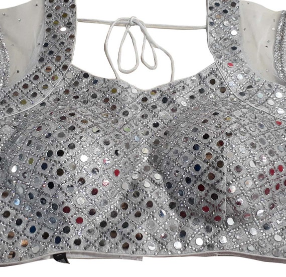 mirror work silver blouse