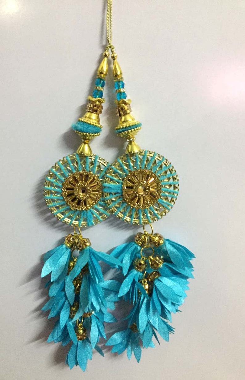 Indian Leaf Cut Sky Blue Tassels Boho Hippie Jewelery Making Ethnic Latkans Craft Sewing Home Decor Dress Material Embellishments