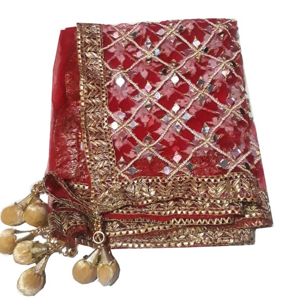 red dupatta small checked main image 0