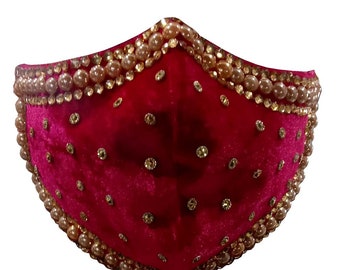 Indian Bridal Face mask Velvet Fabric Beaded Work Women Face Masks & Coverings wedding Mask