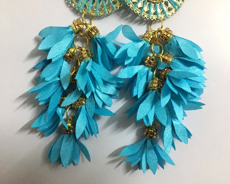 Indian Leaf Cut Sky Blue Tassels Boho Hippie Jewelery Making Ethnic Latkans Craft Sewing Home Decor Dress Material Embellishments