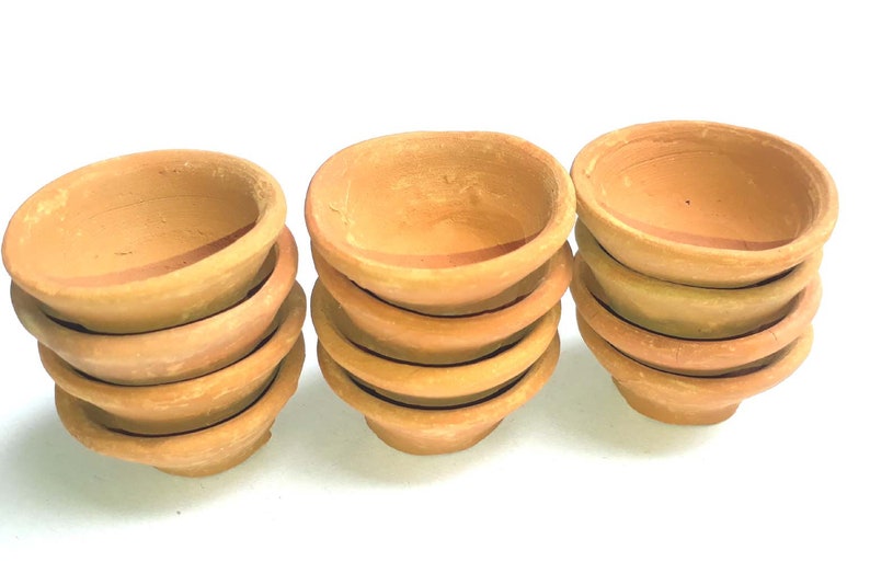 8 Set with Cotton Wicks Diya Clay Pot,Diwali Dipak Puja,lamp, Wick Burner Diya,Home Decor,Prayer Hindu India image 1