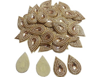 Indio 15 PCS Perlas indias Apliques con cuentas Apliques bordados Forma de gota Coser vestido Decoración artesanal Parches artesanales