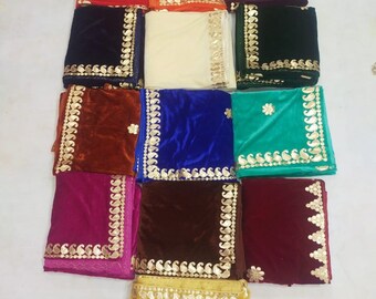 Bufanda india de terciopelo nupcial Dupatta de encaje dorado para fiesta de trabajo, Shwal, Chunni, las últimas mujeres de boda, bufandas de borlas