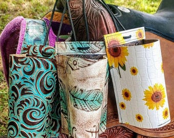 Leather bottle holders for saddles(horn or back cinch)