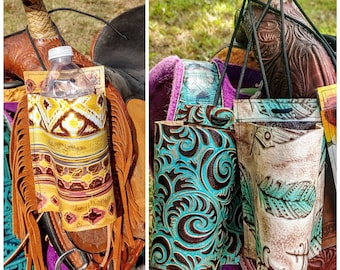 Leather bottle holders for saddles(horn or back cinch)