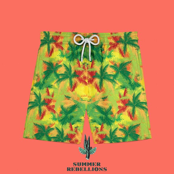 Mens Palm Tree Print Summer Holiday Festival Trunk Swimming Trunk Surfing Shorts
