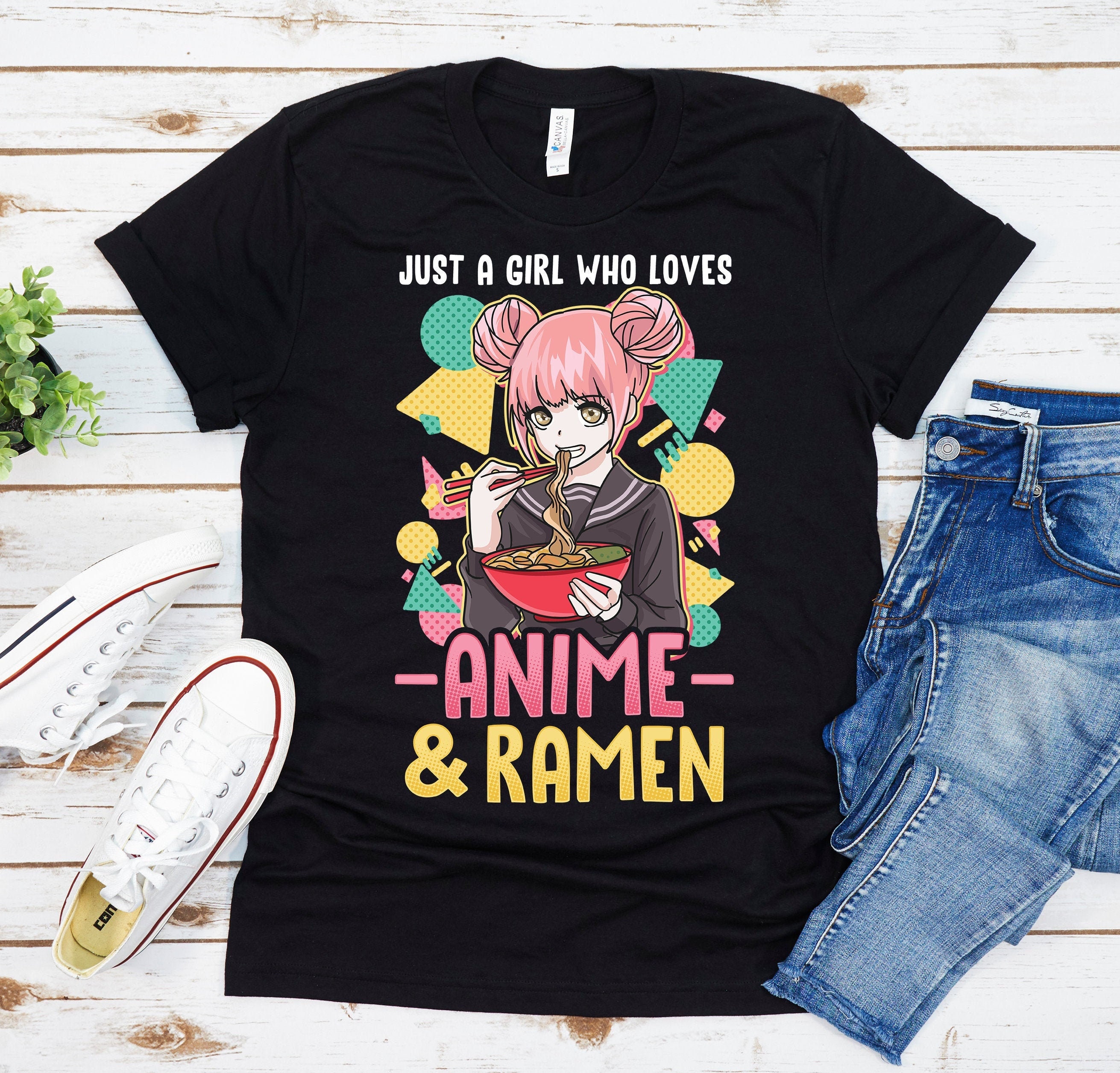 Mujer Just A Girl Who Loves Anime And Ramen Women Girls Gift Camiseta Cuello V