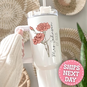 Bride Tumbler Personalized Bride 40oz Tumbler with Handle Custom Bridal Shower Gifts for Bride Gift for Wedding Gift for Bride To Be Tumbler
